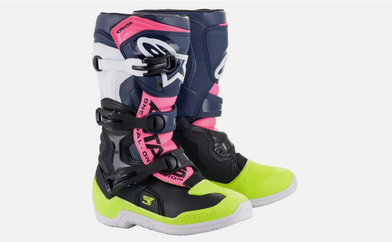 Alpinestars Youth Tech 3S Motocross Black/Blue/Pink Flourescent Boots 3411-0593