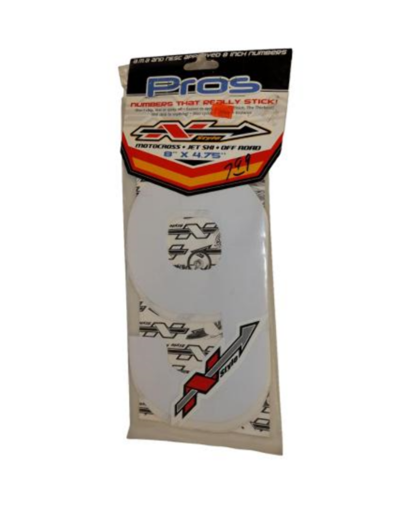 N-STYLE PROS 8"x4.75" MOTOCROSS NUMBER 9 WHITE Decal Kit N-9W