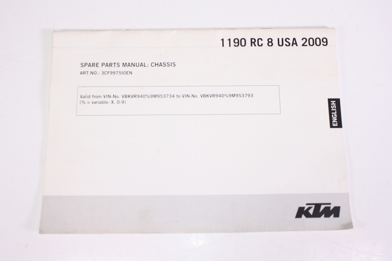 09 KTM RC8 Spare Chassis Parts Manual 3CF9975I0EN