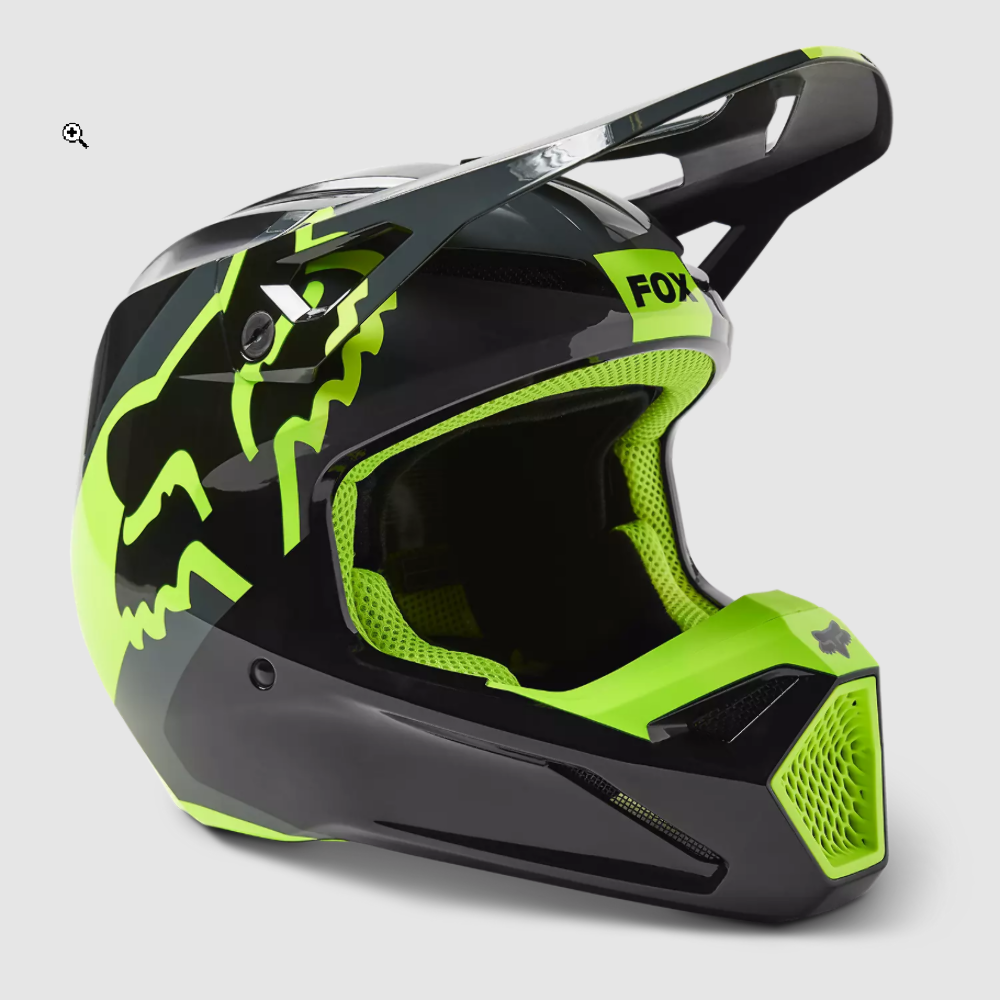 Fox Racing V1 Xpozr Youth Helmet 07/22 Black/Green Size Youth Large 30264-014-YL