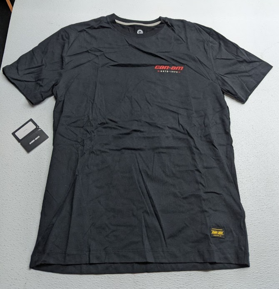 NEW OEM CAN-AM ESTD T-SHIRT SIZE MENS MEDIUM, APPAREL COLOR: BLACK 4546260690