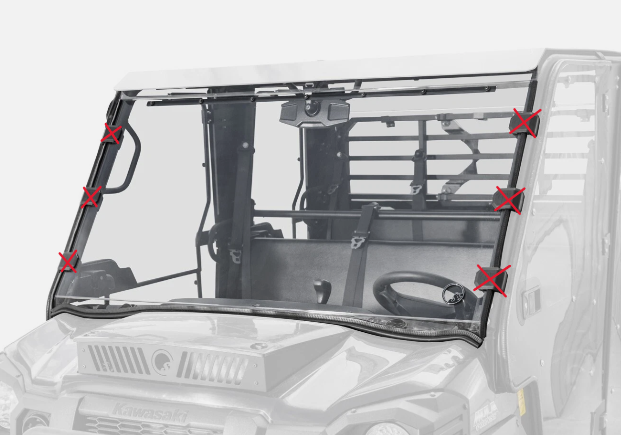 SuperATV Full Windshield 16 Kawasaki Mule Pro WS-K-MULEFXT-001-70 MISSING CLAMPS