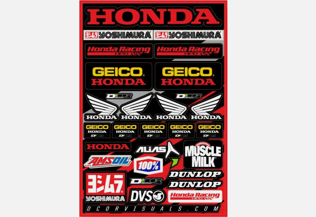 D'Cor Visuals Honda Red Decal Sticker Sheet 12mm 40-10-114
