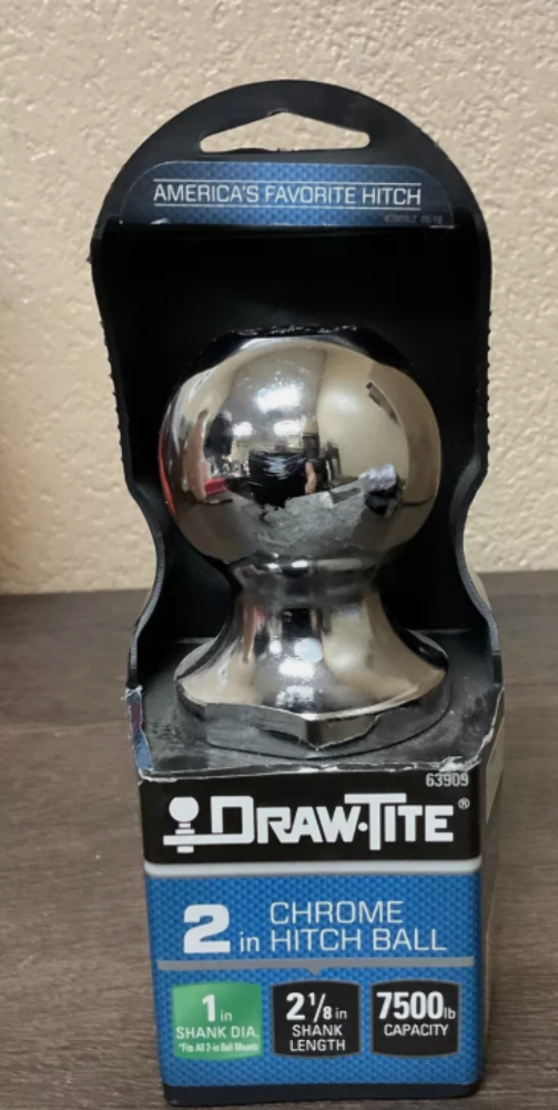 DRAW TITE 2" Chrome Hitch Ball 1" Shank 7500 Lbs Towing Capacity 52-1723