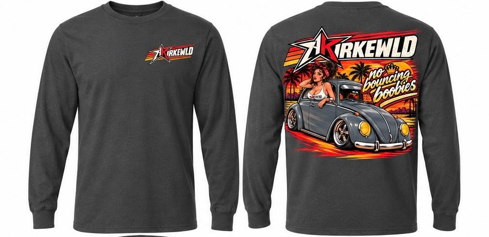 Airkewld No Bouncin' Boobies long sleeve shirt in charcoal, front and back