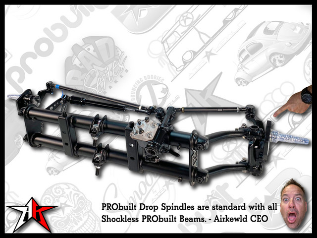 6 Inch Narrowed | Complete Shockless Adjustable Front Axle Beam Assembly | Drop Drum Spindles | 1949-1965 Classic VW Type 1 Beetle Ghia