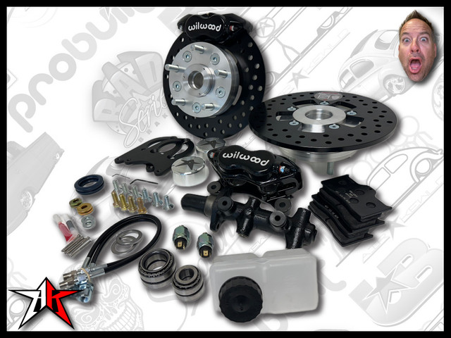 5x4.50 4 Piston Wilwood Black Caliper | 1969-1977 Classic VW Type 1 181 Beetle Ghia Thing Front Disc Brake Conversion Kit