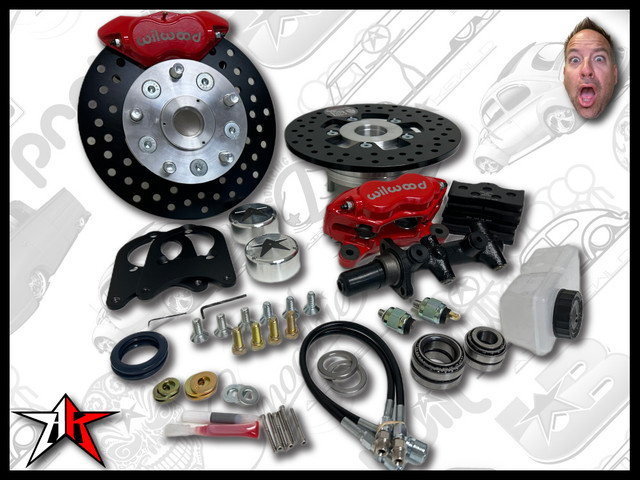 5x4.50 4 Piston Wilwood Red Caliper | 1966-1968 Classic VW Type 1 Beetle Ghia Front Disc Brake Conversion Kit