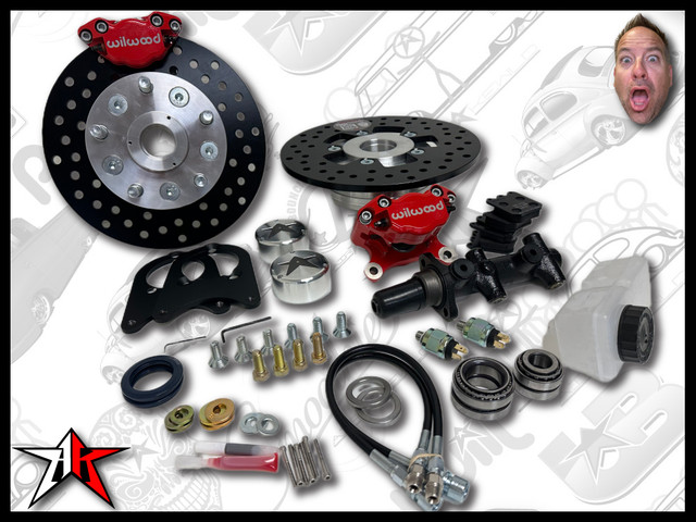 5x4.75 2 Piston Wilwood Red Caliper | 1969-1977 Classic VW Type 1 181 Beetle Ghia Thing Front Disc Brake Conversion Kit