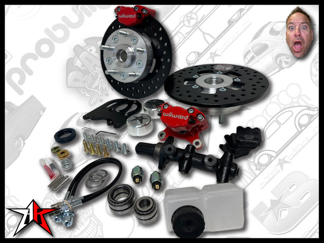 5x4.75 2 Piston Wilwood Red Caliper | 1966-1968 Classic VW Type 1 Beetle Ghia Front Disc Brake Conversion Kit