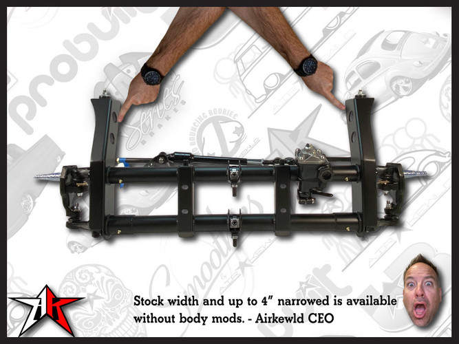 3 Inch Narrowed | Complete Adjustable Front Axle Beam Assembly | Drop Disc Spindles | 1966-1977 Classic VW Type 1 Beetle Ghia