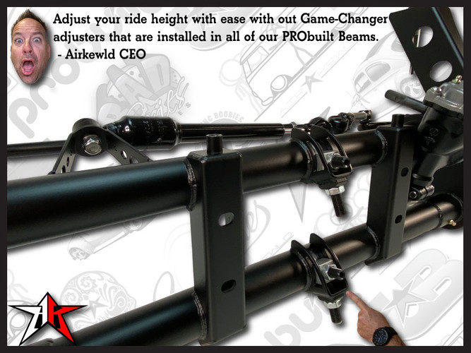 3 Inch Narrowed | Complete Adjustable Front Axle Beam Assembly | Drop Disc Spindles | 1966-1977 Classic VW Type 1 Beetle Ghia