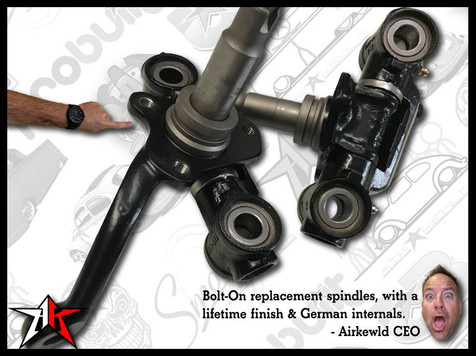 PRObuilt Assembled Stock Spindles Spindle Set Pair | Powder Coated | 1949-1965 Classic VW Type 1 Beetle Ghia