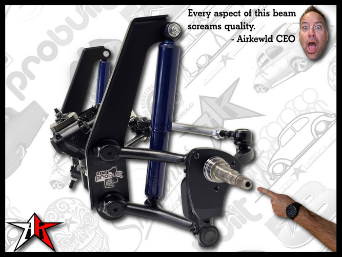 Stock Width | Complete Adjustable Front Axle Beam Assembly | Drop Drum Spindles | 1949-1965 Classic VW Type 1 Beetle Ghia