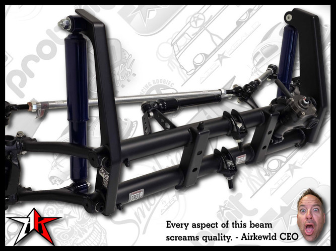 2 Inch Narrowed | Complete Adjustable Front Axle Beam Assembly | Drop Drum Spindles | 1949-1965 Classic VW Type 1 Beetle Ghia