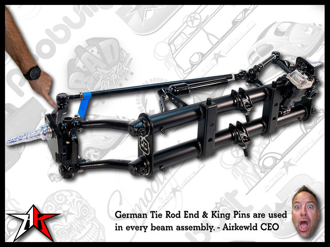 6 Inch Narrowed | Complete Shockless Adjustable Front Axle Beam Assembly | Drop Drum Spindles | 1949-1965 Classic VW Type 1 Beetle Ghia