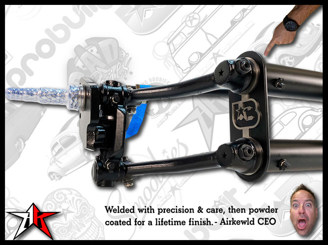 6 Inch Narrowed | Complete Shockless Adjustable Front Axle Beam Assembly | Drop Drum Spindles | 1949-1965 Classic VW Type 1 Beetle Ghia