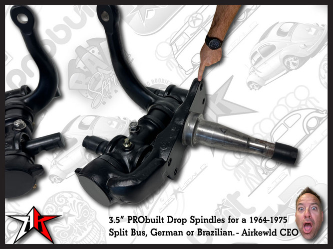 PRObuilt Flipped Drop Spindles Outright | Powder Coated | 1964-1975 Classic VW Type 2 Bus Kombi Transporter Brazilian