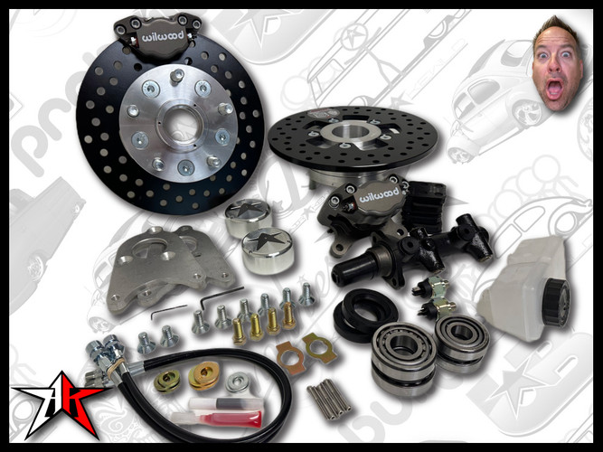 5x130 2 Piston Wilwood Grey Caliper | 1949-1965 Classic VW Type 1 Beetle Ghia Front Disc Brake Conversion Kit