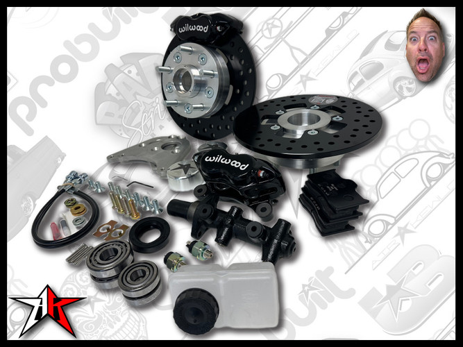 5x4.75 4 Piston Wilwood Black Caliper | 1949-1965 Classic VW Type 1 Beetle Ghia Front Disc Brake Conversion Kit