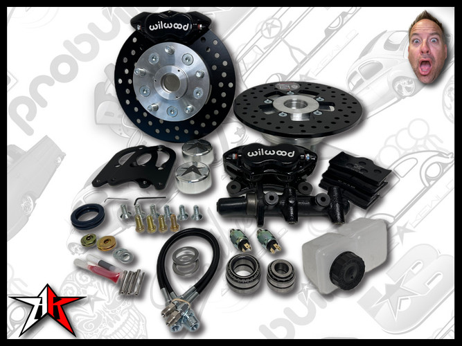 5x4.50 4 Piston Wilwood Black Caliper | 1966-1968 Classic VW Type 1 Beetle Ghia Front Disc Brake Conversion Kit