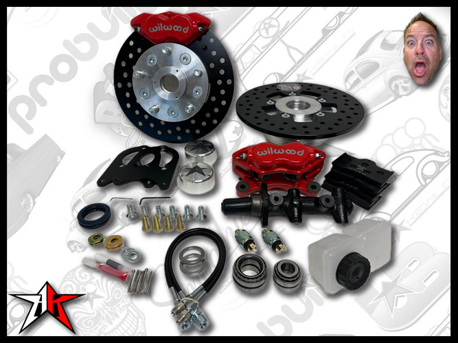 5x4.50 4 Piston Wilwood Red Caliper | 1966-1968 Classic VW Type 1 Beetle Ghia Front Disc Brake Conversion Kit