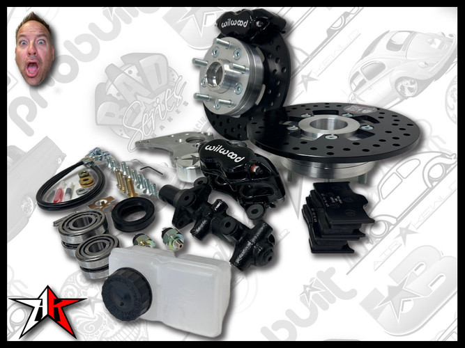 5x130 4 Piston Wilwood Black Caliper | 1949-1965 Classic VW Type 1 Beetle Ghia Front Disc Brake Conversion Kit