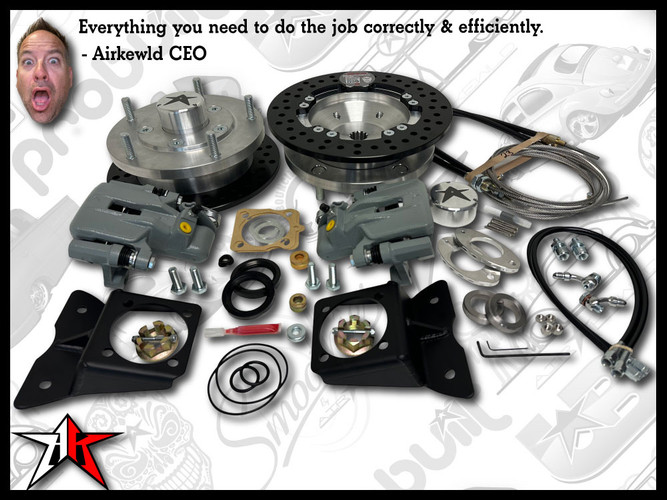 5x205 Grey eBrake Non-Wilwood Caliper | Classic VW Type 1 Rear Long Axle Disc Brake Conversion Kit - Swing Axle Long Spline - fits 1968 Classic VW Type 1 Beetle Ghia