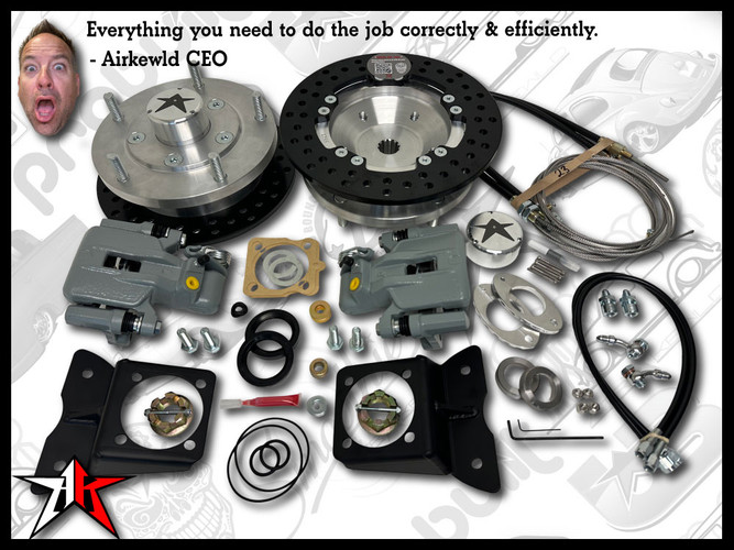 5x205 Grey eBrake Non-Wilwood Caliper | Classic VW Type 1 Rear Long Axle Disc Brake Conversion Kit - Swing Axle Long Spline - fits 1968 Classic VW Type 1 Beetle Ghia