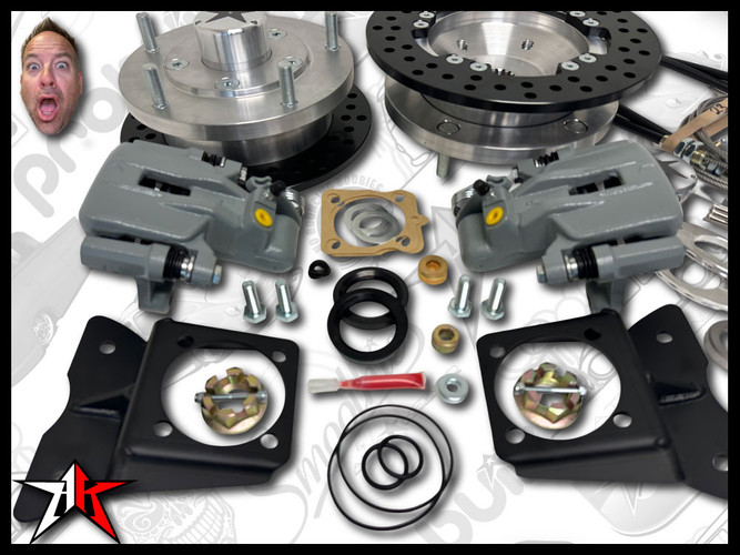 5x205 Grey eBrake Non-Wilwood Caliper | Classic VW Type 1 Rear Long Axle Disc Brake Conversion Kit - Swing Axle Long Spline - fits 1968 Classic VW Type 1 Beetle Ghia