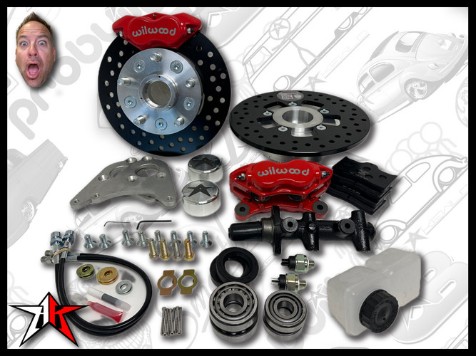 5x130 4 Piston Wilwood Red Caliper | 1949-1965 Classic VW Type 1 Beetle Ghia Front Disc Brake Conversion Kit