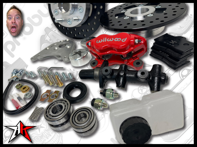 5x130 4 Piston Wilwood Red Caliper | 1949-1965 Classic VW Type 1 Beetle Ghia Front Disc Brake Conversion Kit