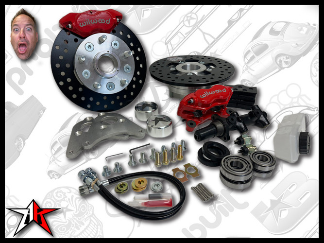 5x130 4 Piston Wilwood Red Caliper | 1949-1965 Classic VW Type 1 Beetle Ghia Front Disc Brake Conversion Kit