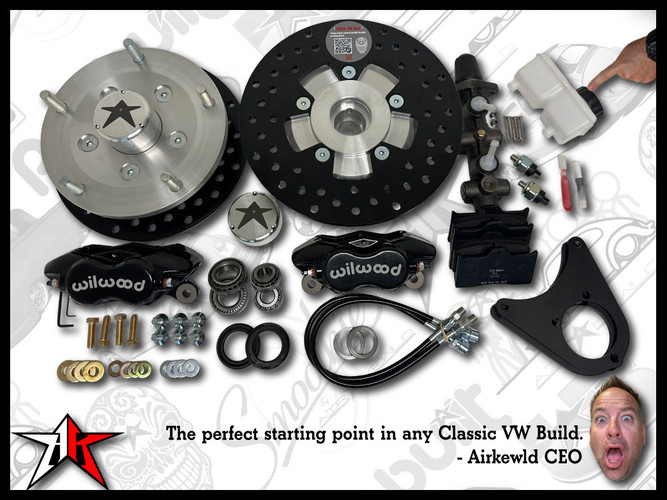 5x205 4 Piston Wilwood Black Caliper | 1966-1968 Classic VW Type 1 Beetle Ghia Front Disc Brake Conversion Kit