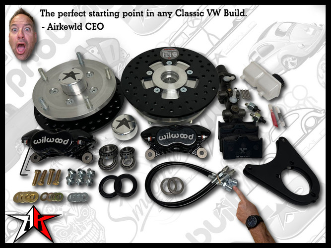 5x205 4 Piston Wilwood Black Caliper | 1966-1968 Classic VW Type 1 Beetle Ghia Front Disc Brake Conversion Kit