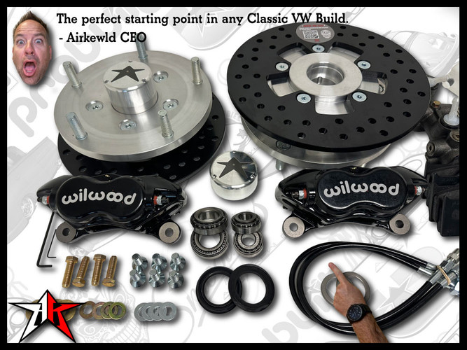 5x205 4 Piston Wilwood Black Caliper | 1966-1968 Classic VW Type 1 Beetle Ghia Front Disc Brake Conversion Kit