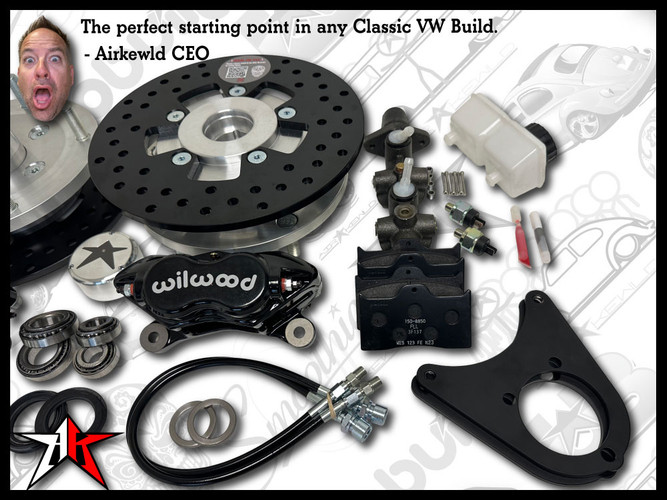 5x205 4 Piston Wilwood Black Caliper | 1966-1968 Classic VW Type 1 Beetle Ghia Front Disc Brake Conversion Kit