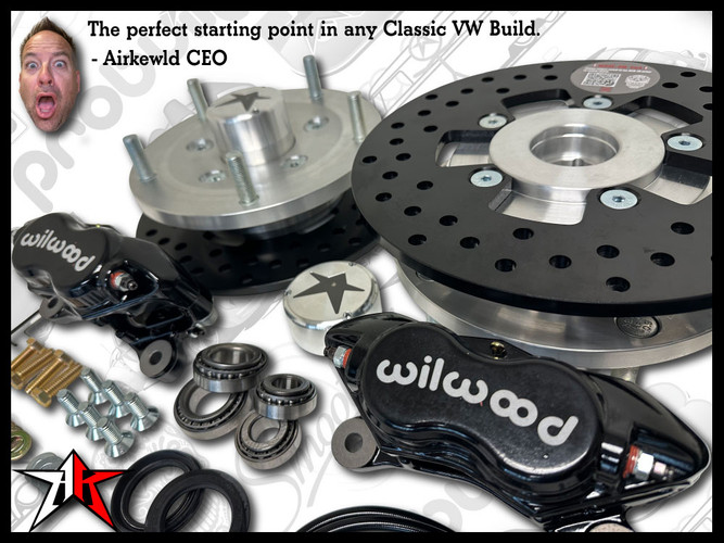 5x205 4 Piston Wilwood Black Caliper | 1966-1968 Classic VW Type 1 Beetle Ghia Front Disc Brake Conversion Kit