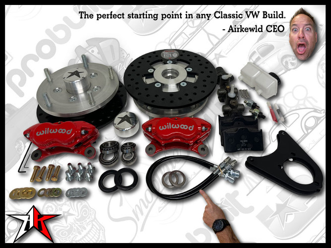 5x205 4 Piston Wilwood Red Caliper | 1969-1977 Classic VW Type 1 181 Beetle Ghia Thing Front Disc Brake Conversion Kit