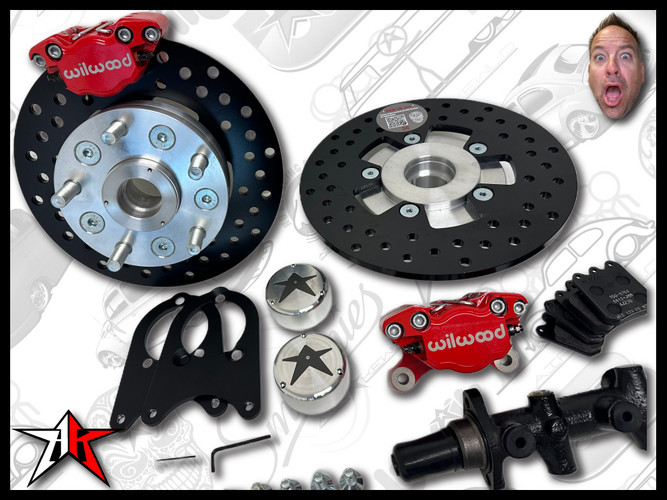 5x4.75 2 Piston Wilwood Red Caliper | 1969-1977 Classic VW Type 1 181 Beetle Ghia Thing Front Disc Brake Conversion Kit