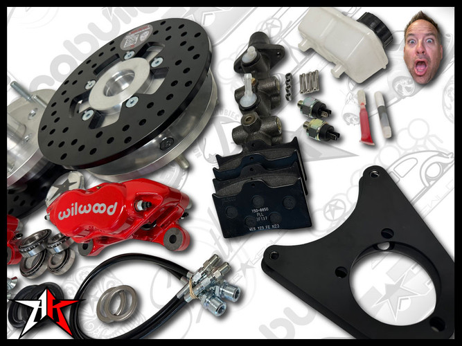 5x205 4 Piston Wilwood Red Caliper | 1966-1968 Classic VW Type 1 Beetle Ghia Front Disc Brake Conversion Kit