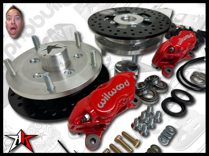 5x205 4 Piston Wilwood Red Caliper | 1966-1968 Classic VW Type 1 Beetle Ghia Front Disc Brake Conversion Kit