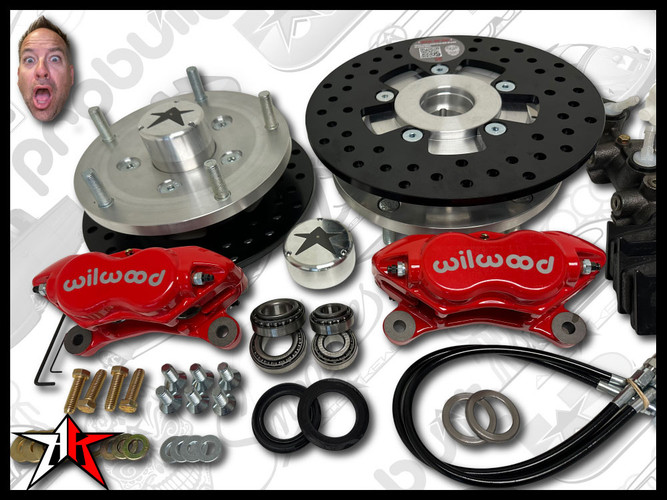 5x205 4 Piston Wilwood Red Caliper | 1966-1968 Classic VW Type 1 Beetle Ghia Front Disc Brake Conversion Kit