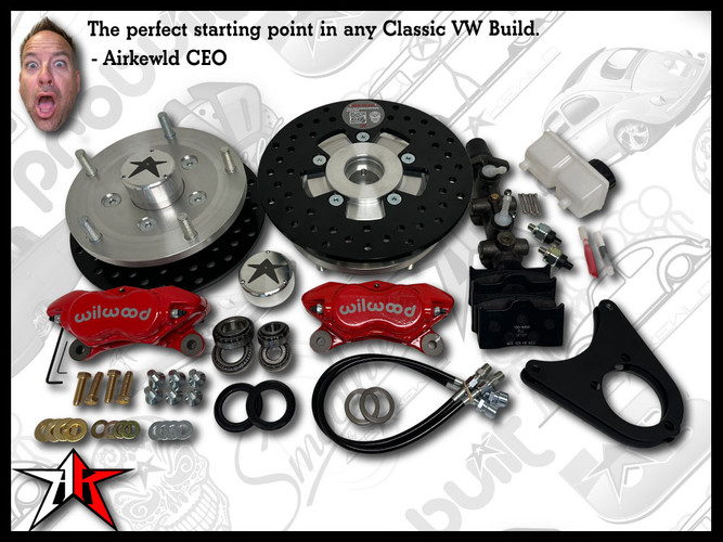 5x205 4 Piston Wilwood Red Caliper | 1966-1968 Classic VW Type 1 Beetle Ghia Front Disc Brake Conversion Kit