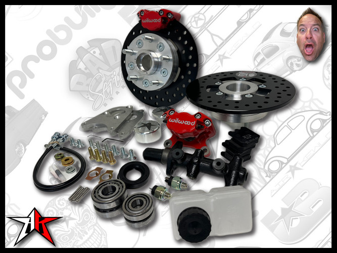 5x4.50 2 Piston Wilwood Red Caliper | 1949-1965 Classic VW Type 1 Beetle Ghia Front Disc Brake Conversion Kit