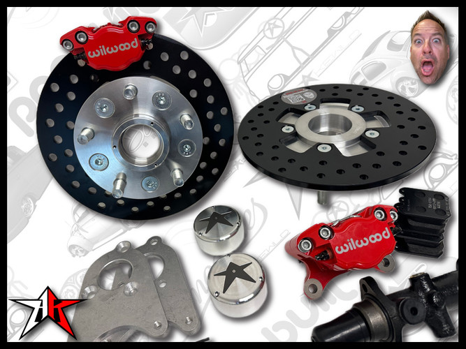 5x4.50 2 Piston Wilwood Red Caliper | 1949-1965 Classic VW Type 1 Beetle Ghia Front Disc Brake Conversion Kit
