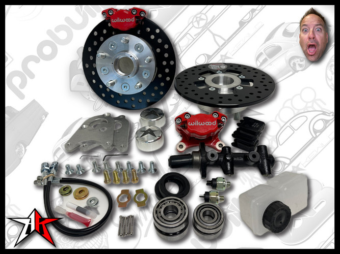 5x4.50 2 Piston Wilwood Red Caliper | 1949-1965 Classic VW Type 1 Beetle Ghia Front Disc Brake Conversion Kit