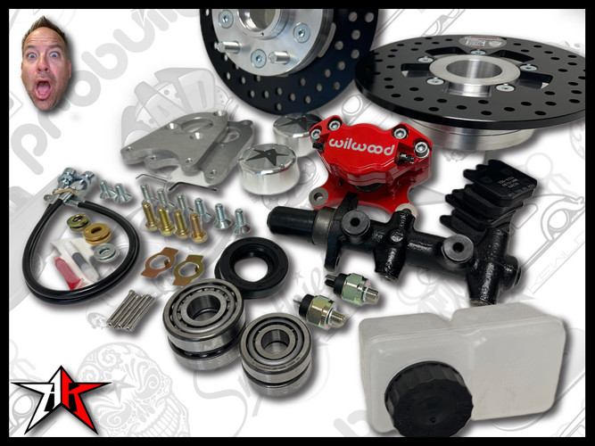 5x4.50 2 Piston Wilwood Red Caliper | 1949-1965 Classic VW Type 1 Beetle Ghia Front Disc Brake Conversion Kit