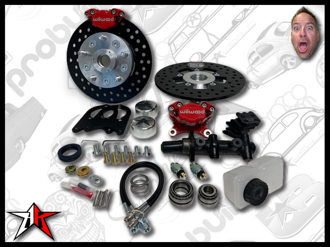 5x130 2 Piston Wilwood Red Caliper | 1969-1977 Classic VW Type 1 181 Beetle Ghia Thing Front Disc Brake Conversion Kit