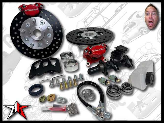 5x130 2 Piston Wilwood Red Caliper | 1966-1968 Classic VW Type 1 Beetle Ghia Front Disc Brake Conversion Kit